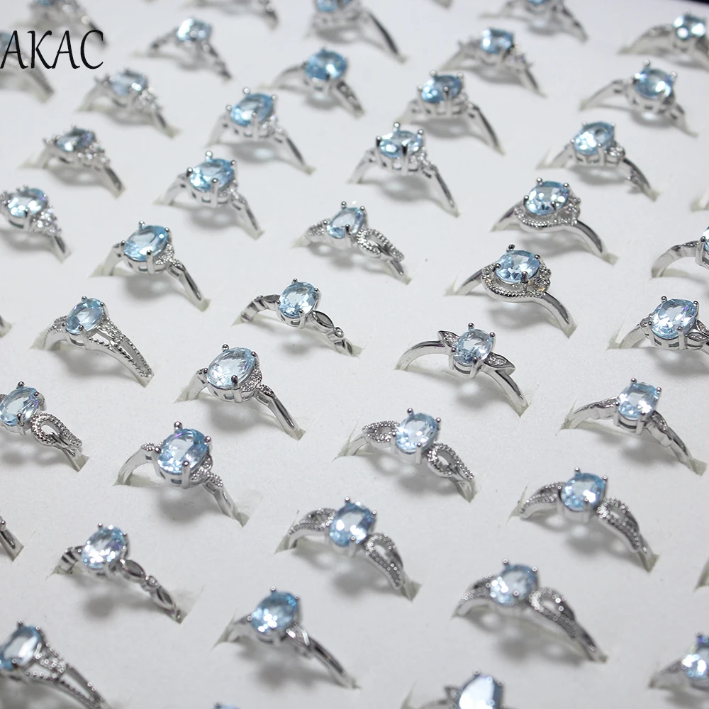 

100rings/set AKAC approx5*7mm natural topaz white copper adjustable ring for women men send randomly wholesale