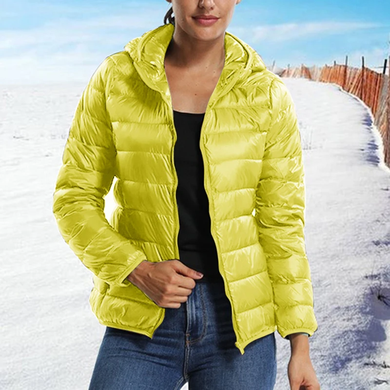yellow-Without bag Sfit зимняя женская куртка с капюшоном, парки, новинка, модная повседневная Осенняя Женская куртка ярких цветов с длинным рукавом, повседневная верхняя одежда - Цвет: yellow-Without bag
