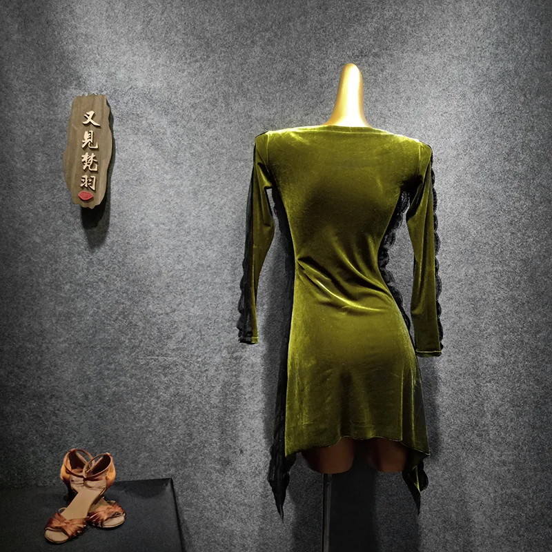 Зеленые платья для латинских танцев на продажу вельветовое платье Танго Дешевое