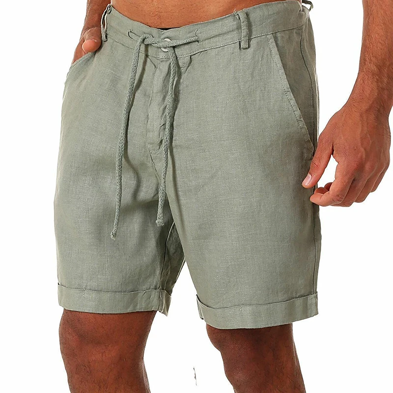 

2021 New Men's Casual Fashion Flax High Quality Shorts Linen Solid Color Short Trousers Male Summer Beach Breathable Flax Shorts