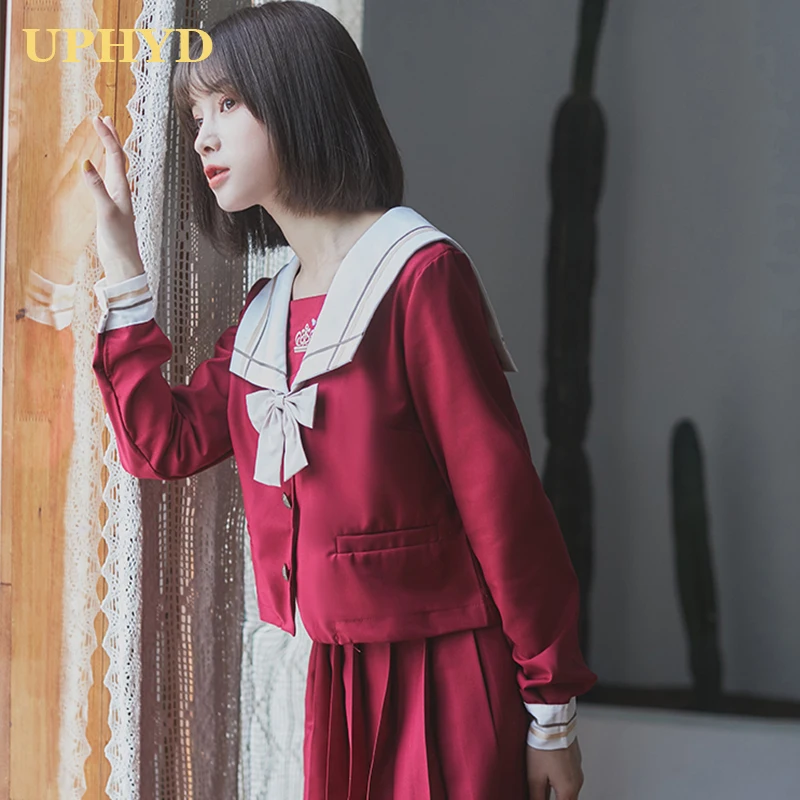 

Модная новая Красная форма японская школьная форма с вышивкой горячая девушка косплей Матросская форма колледж Стиль хор Школьный костюм