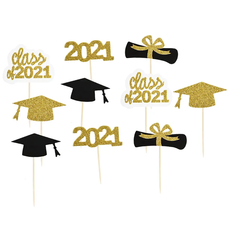 

1Set Class Of 2021 Congrats Grad Cake Topper Paper Cup Graduate Celebration Party Doctor Hat Cake Baking Decoration Supplies