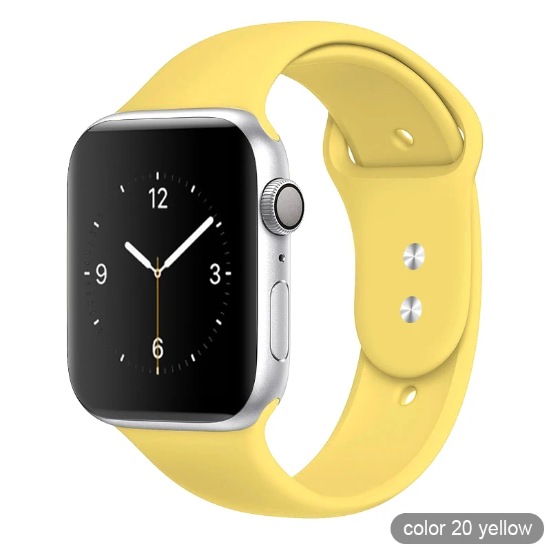 Цветной мягкий силиконовый спортивный ремешок для Apple Watch серии 1 2 3 4 5 38 мм 42 мм резиновый ремешок для часов 40 мм 44 мм iWatch 4/5 - Цвет ремешка: 20 Yellow