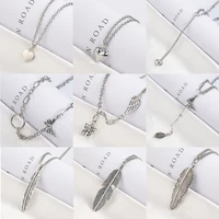fashion long chain silver color necklaces for women butterfly round leaf heart pendant choker necklace hot jewelry femme gifts