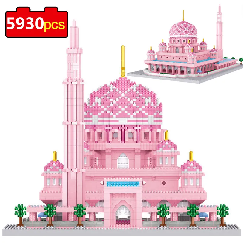 

5930pcs World Architecture Building Blocks Pink Mosque Castle Church Palace 3D Model Mini Diamond Blocks Bricks Toy for Children