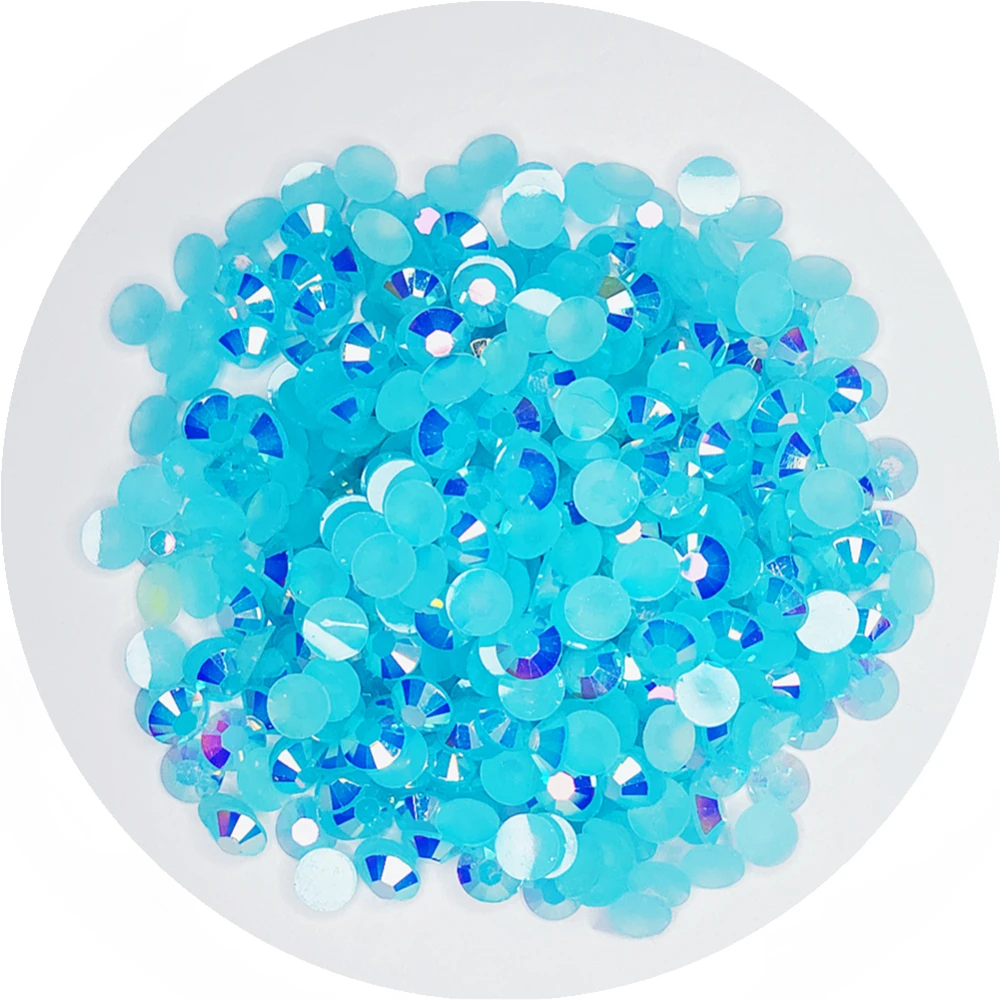 

Good Quality Jelly Light Aquamarine AB Resin Flatback Beads 2mm~6mm Non Hotfix Rhinestones for Nail Art/Garment/Decoration