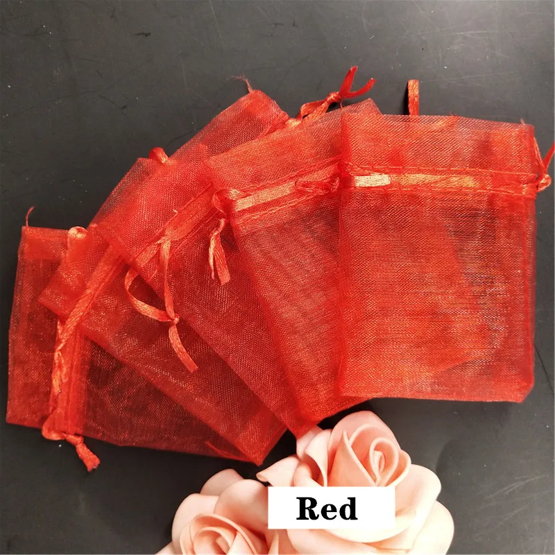 red 50 шт./лот подарочные сумки из органзы 7x9 см 9x12 см атласная сумочка из органзы с завязкой для свадебной вечеринки Подарочная сумка Ювелирные изделия сумки для часов 5Z - Цвет: red