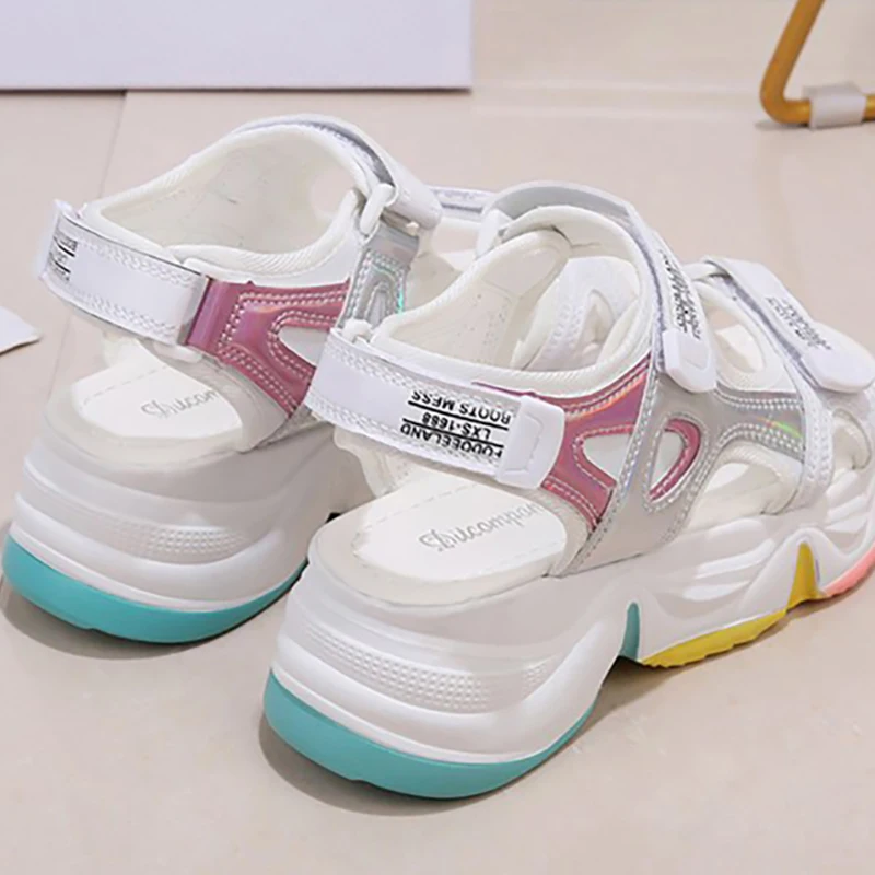 Platform Women Sandals Female Summer New Women Thick Bottom Rainbow Sole Hook & Loop Shoe Wedge With Open Toe Platform Shoes