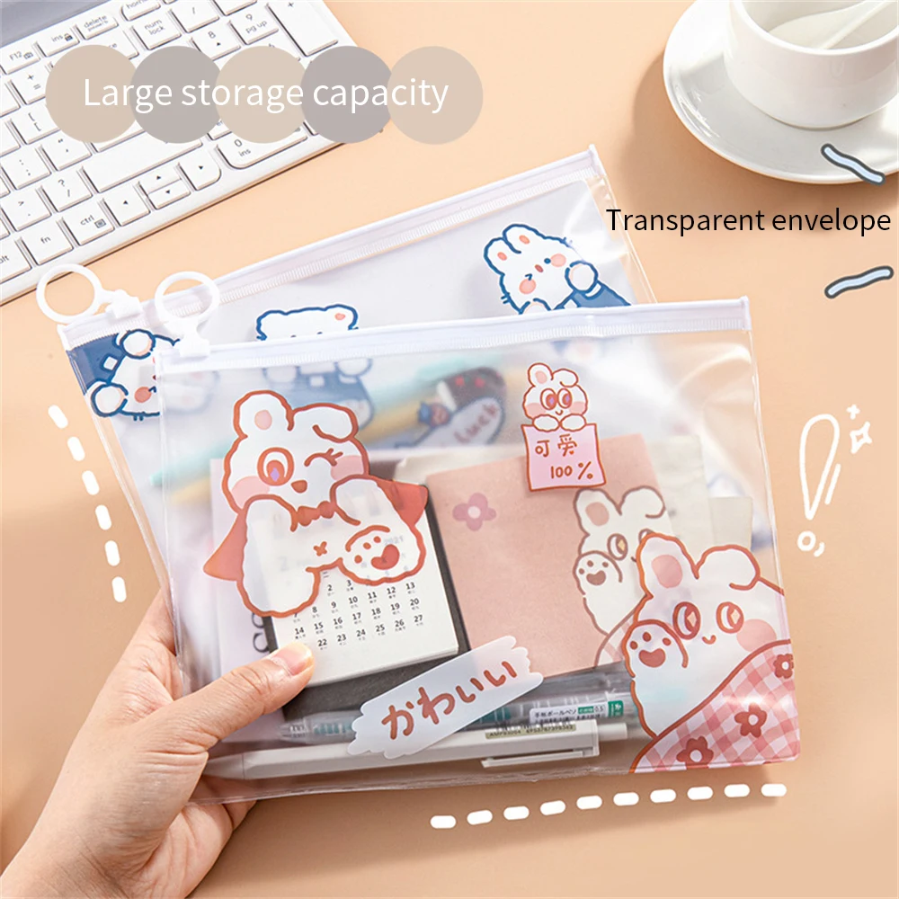 

Transparent A5 Waterproof Pull Side Bag Cartoon PVC Student Test Paper Storage Bag Ring Bag File Bag File Bag Thickening