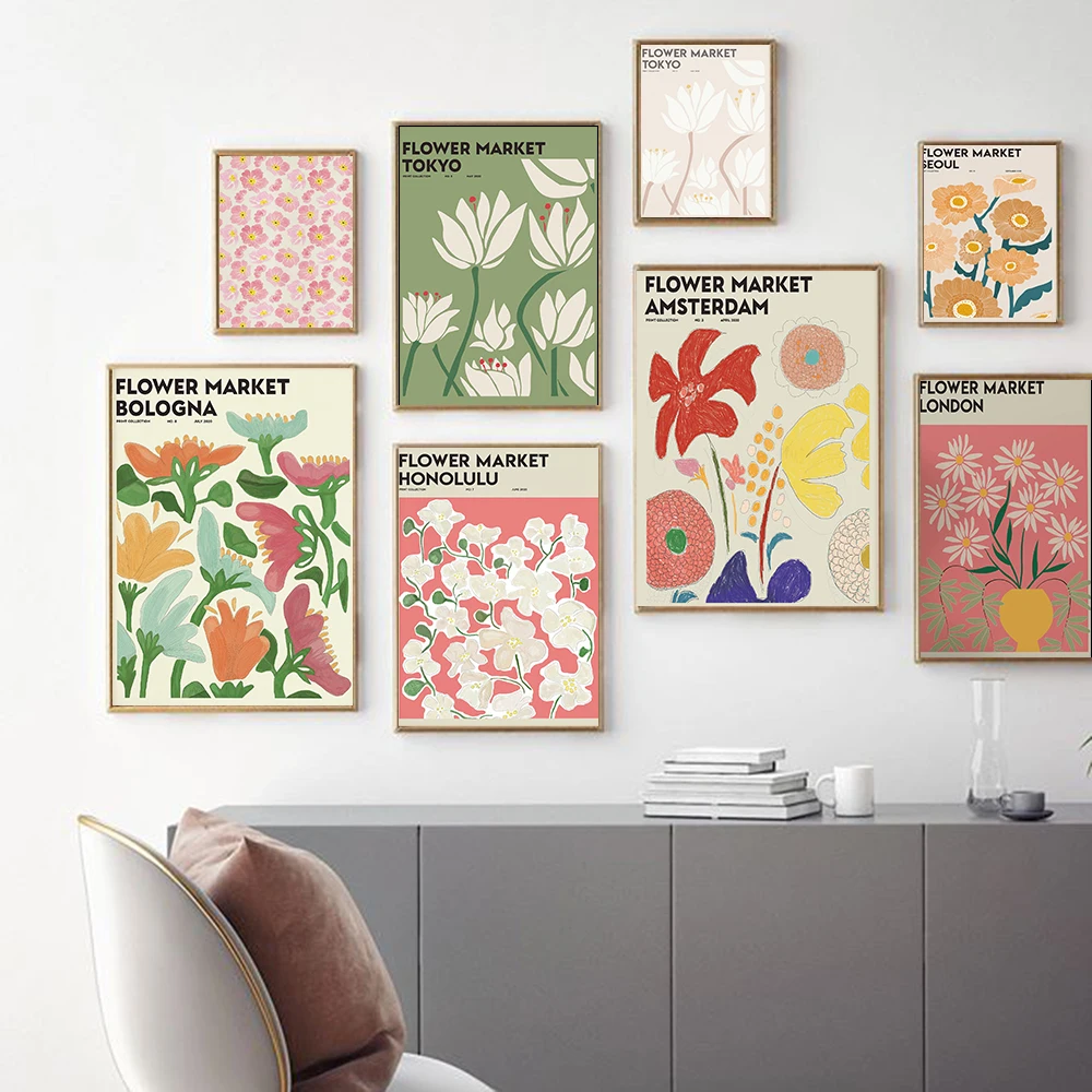 Цветочный магазин, плакаты и принты, Подарочный флорист, цветочный рынок, город, Париж, Токио, Копенгаген, Болонья, холст, картина, декор