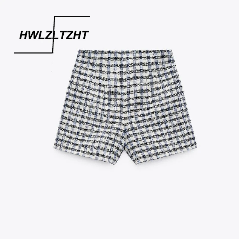 

Шорты HWLZLTZHT женские, Осенние, с высокой талией, в клетку, для офиса, 2021, элегантная женская одежда, корейские мини-шорты