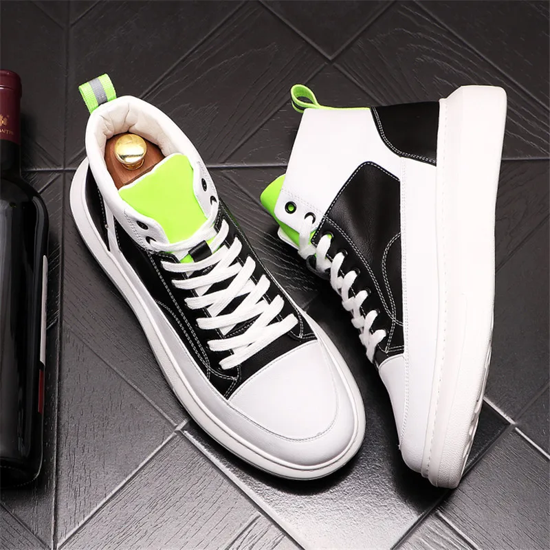 

Fashion Korean Men's Thick Bottom Shoes Wild Punk Sneakers Leather Male Casual High Tops Hip Hop Ankle Boots Chaussure Homme
