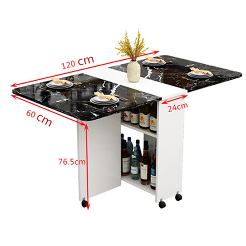 

Wooden Folding Dining Table With Wheels Living Room Kitchen Tables Furniture Eco-friendly Wood Movable Storage Wall Table