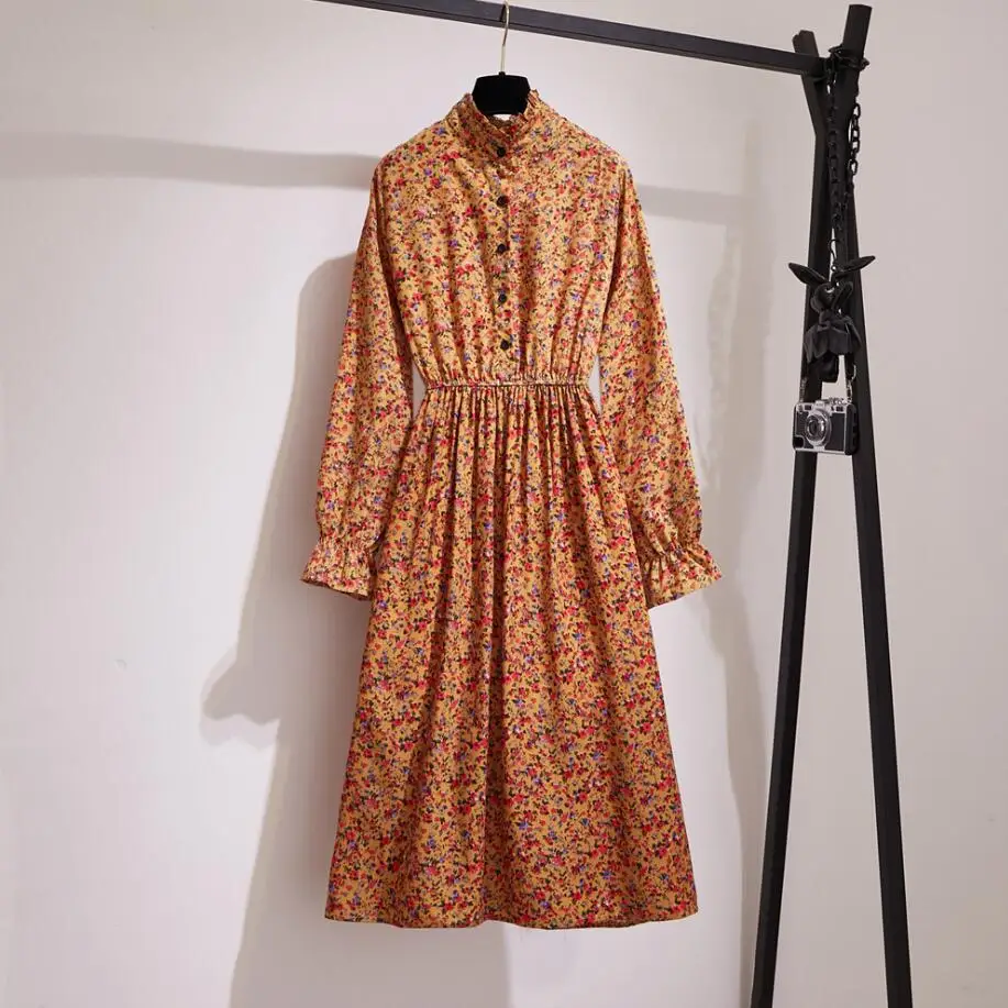 Платье женское шифоновое с воротником-стойкой и поясом на резинке | Женская