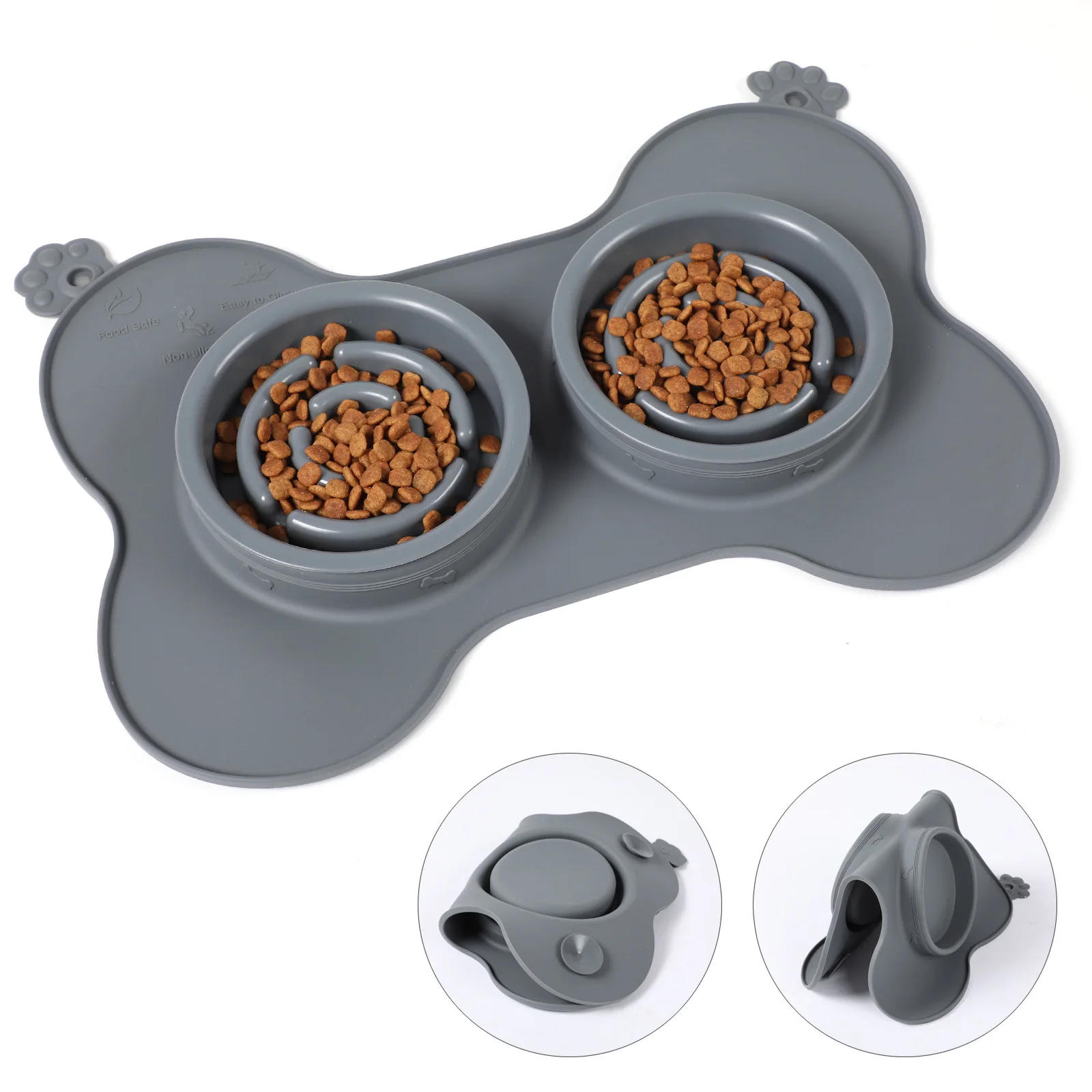

Silicone Pet Slow Food Anti-dog Bowl Double Bowl Silicone Double Bowl Dog Pot Stainless Steel Bowl Dog Food Bowl