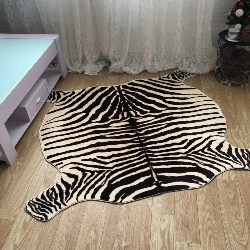 

MUZZI zebra Printed Carpet PV Velvet Imitation Leather Rugs Animal Skins Natural Shape Carpets Decoration faux fur Mats130x180