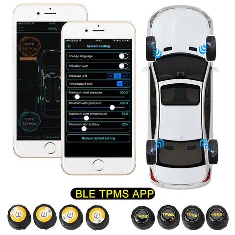Автомобильные датчики давления в шинах BLE TPMS, Bluetooth 4,0, 5.0, водонепроницаемые, Android, iOS, смарт-сигнализация, инструменты для мониторинга шин, авт...