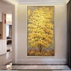 Толстое Золотое денежное дерево 100%, ручная роспись, современная абстрактная картина маслом на холсте, настенное искусство для гостиной, домашний декор без рамки
