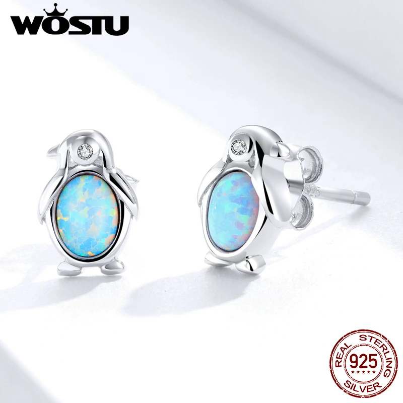 Женские серьги-гвоздики WOSTU настоящее 925 пробы Серебряный Пингвин голубой опал