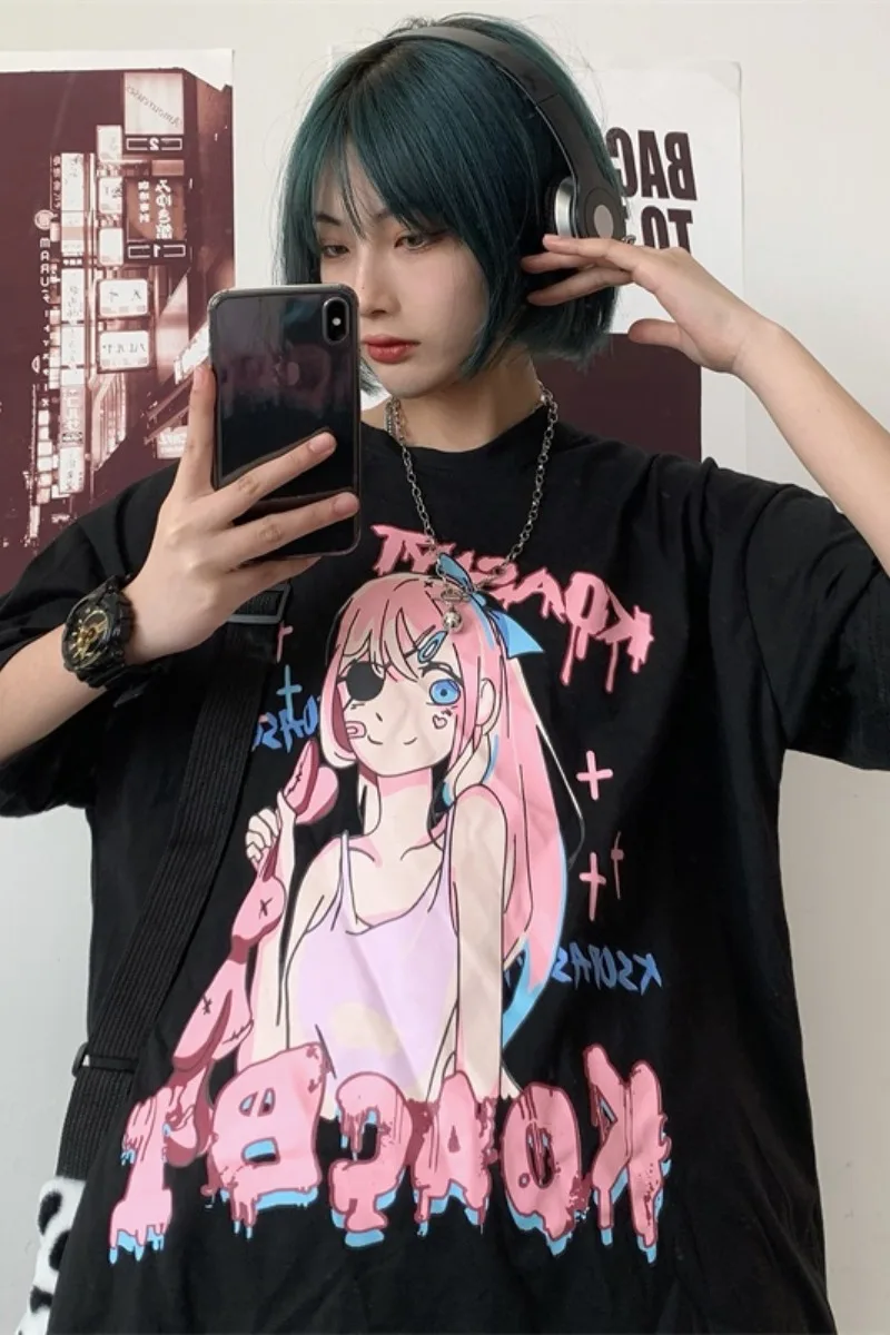 

ACG T-shirt Design Summer Harajuku High Street Round Neck Loose Cartoon Girl Print BF Short Sleeve Tshirts Top Women's Fashion
