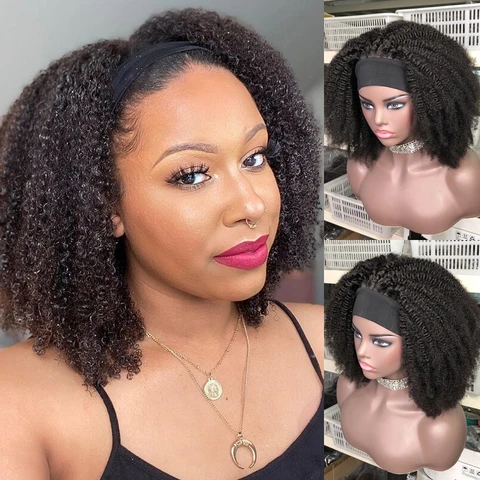 4B 4C афро кудрявые искусственные человеческие волосы 250 Плотность парики для женщин бразильские Реми человеческие волосы шарф полностью машинные парики KL