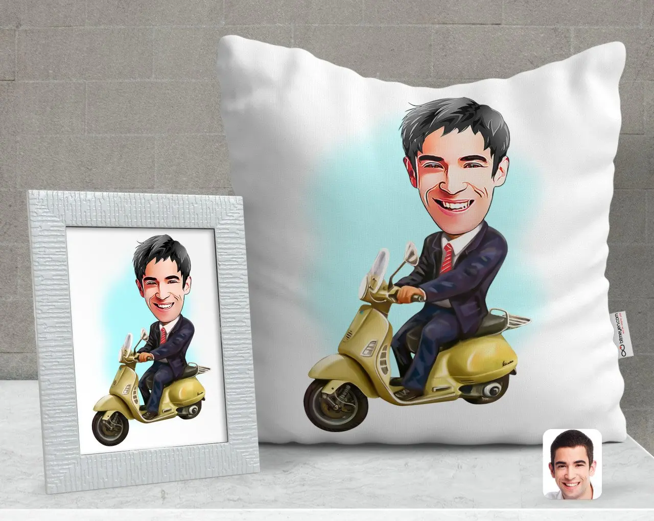 

Персонализированные Для мужчин Байкер карикатура декоративная подушка и рамка подарок Seti-3