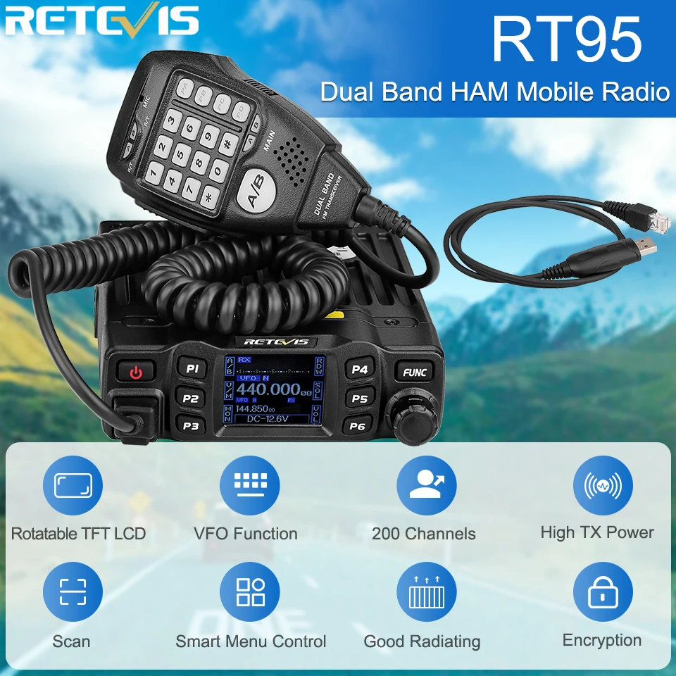 

RETEVIS RT95 Car Two-Way Radio Station 200CH 25W High Power VHF UHF Mobile Radio Car Radio CHIRP Ham Mobile Radio Transceiver