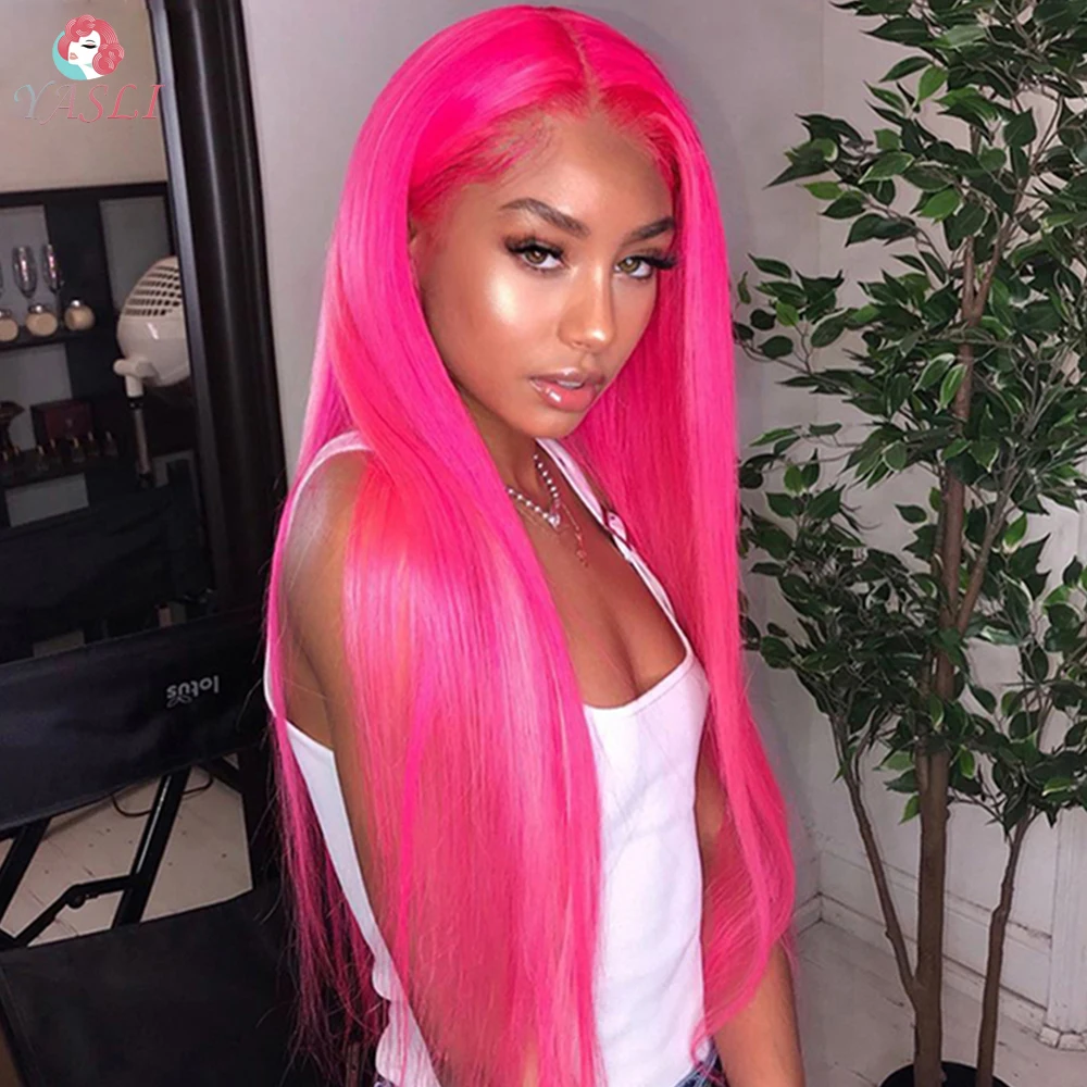 Rose Red Wigs 13x4 Lace Front Straight Wigs  Brazilian Remy 150% Density Human Hair for Women