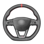 Черная искусственная кожа, чтобы наушники не выскальзывали чехол рулевого колеса автомобиля для Seat Leon Cupra Ateca FR