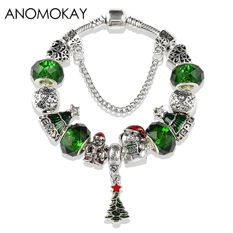 856 European& American Trendy Christmas Apple Charm Bracelet& Bangle Red Flower Crystal Diy Bead Bracelet Jewelry for Women - Окраска металла: 856