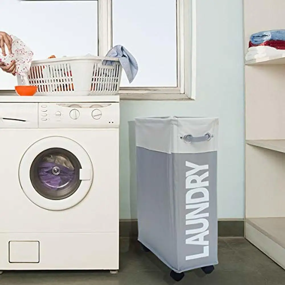 

Rolling Corner Laundry Basket Slim Laundry Hamper with Mesh Cover Waterproof Clothes Toy Storage Bin Organizer hamper