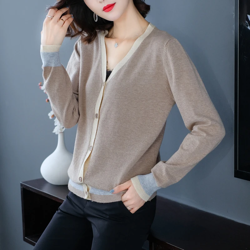 

Women Cardigan New Arrival V-Neck Knit Coat Elegant Lady Striped Knit Outwear Long Sleeve