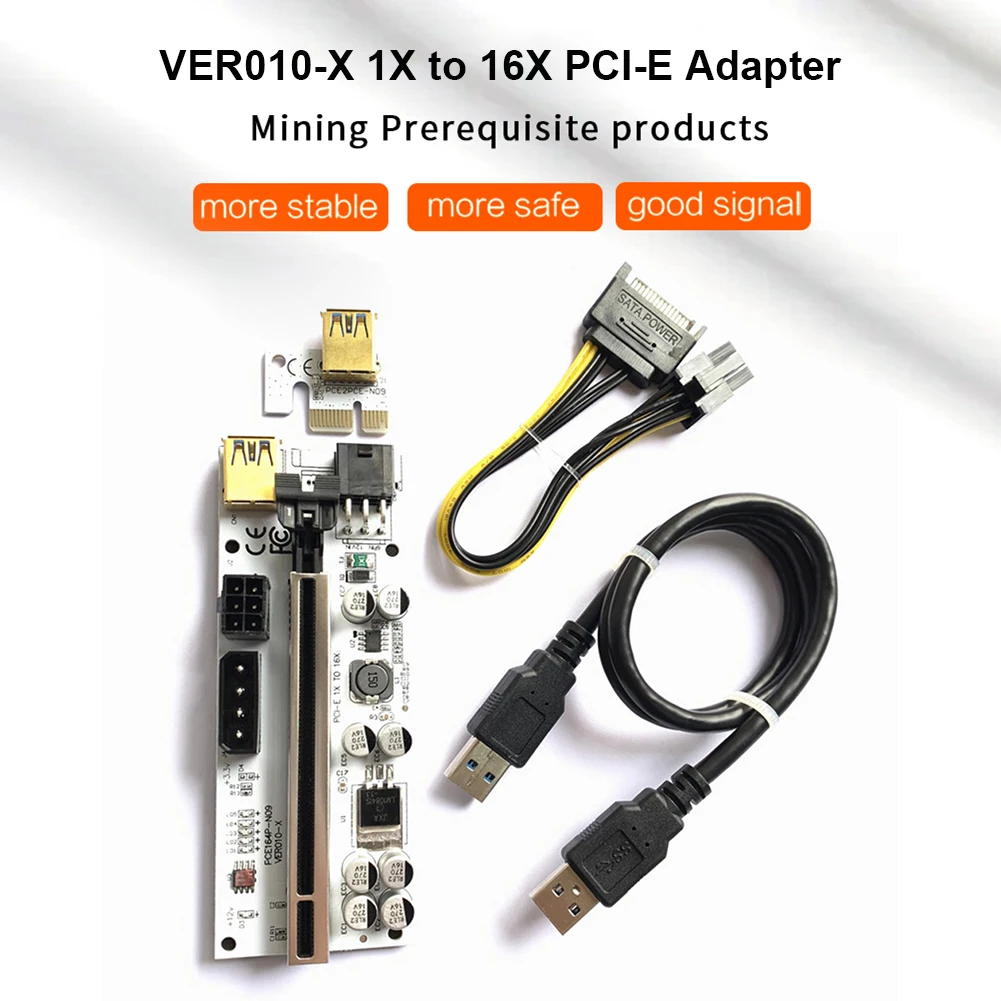 VER010-X PCI-E Riser Express 1X to 16X Extender USB 3.0 SATA Power Adapter Add On Card Pcie 1X 2X 4X 8X 16X with Light