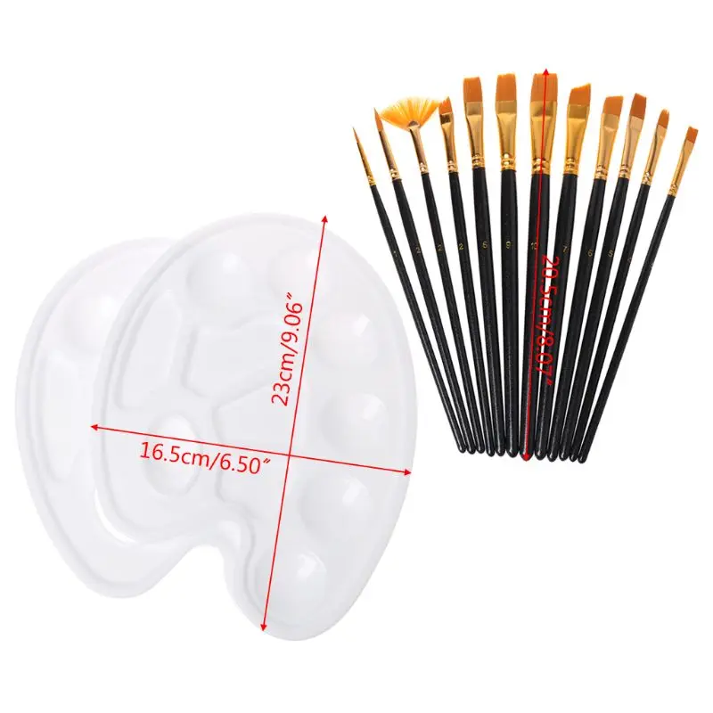 

12pcs/set Professional Paint Brush Nylon Hair Artist Brush With Mixing Palette Set For Acrylic Watercolor Oil Painting Supplies