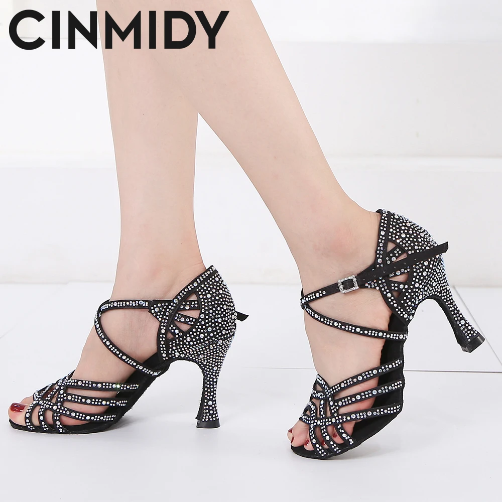 

CINMIDY Latin Dancing Shoes For Women Tango Salsa Rumba Samba Ballroom Party Ladies Dance Heels Soft Sole Black Women Sandals