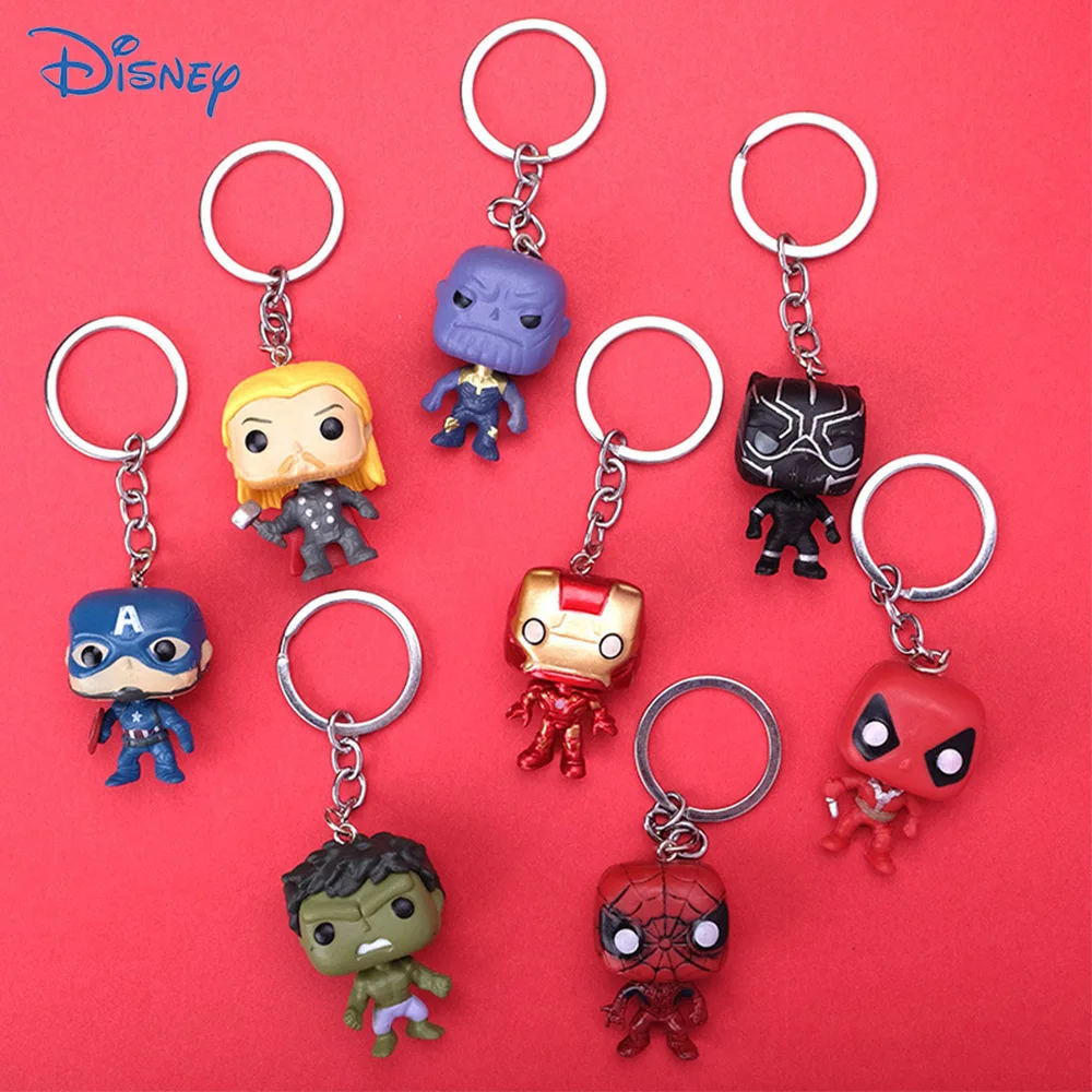

Disney Marvel Spiderman Keychain Iron Man Figures The Avengers Hero Q Version Deadpool Keyring Pendant Mini Kawaii Kid Gift Toy