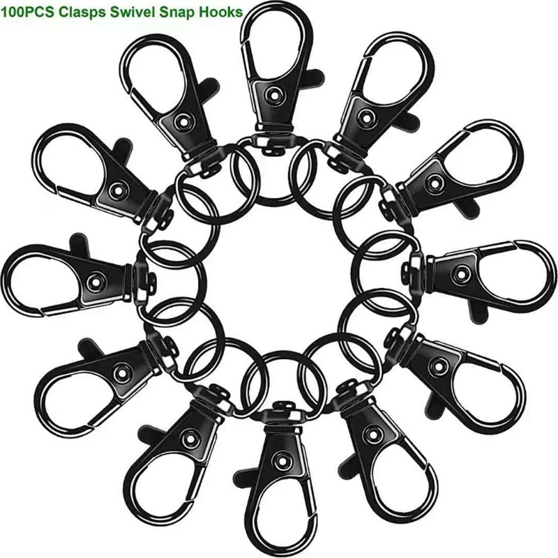 

100 Pcs Black Swivel Clasps Lanyard Snap Hooks Key Rings Metal Lobster Claw Spring Pet Buckle for Keychain DIY Crafts