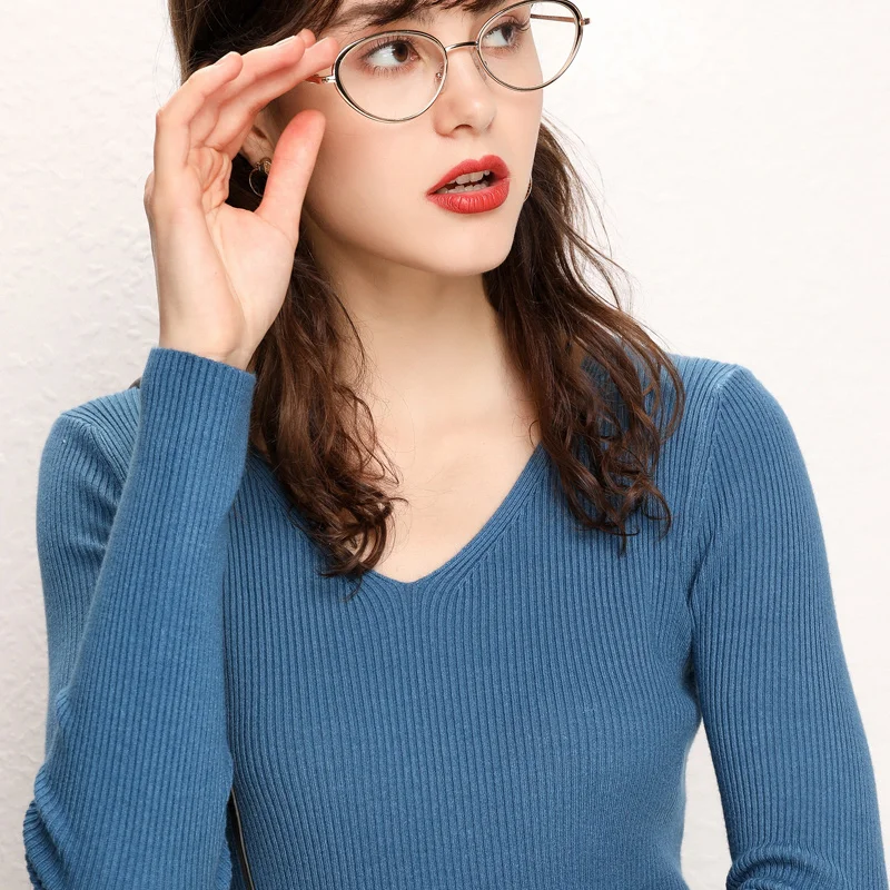 2019 New V-neck Slim High Elastic Pullover Women's Knit Sweater Solid Color Fashion Autumn Winter Thin Section Soft Sexy | Женская