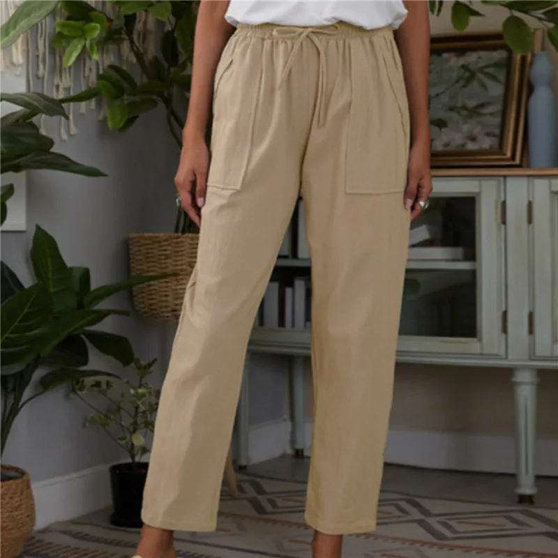 

Autumn Straight-Leg Pants Women's Pure Lace Up Korean Loose Pants Leisure High Waist Spring Long Daily Trousers Street Clothes