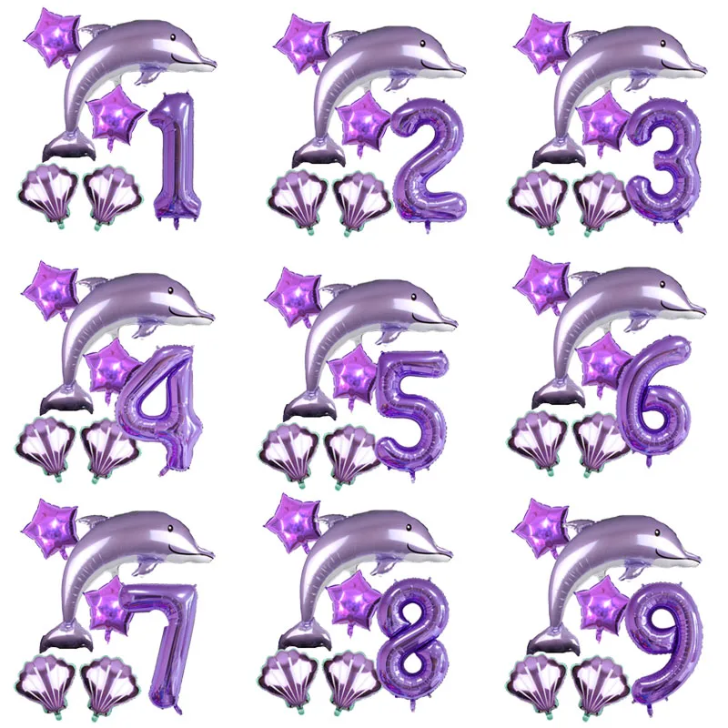 

6pcs/lot 118cm Large Purple Dolphin Foil Balloons Purple Number Balloon Princess Birthday Party Wedding Anniversary Decorations