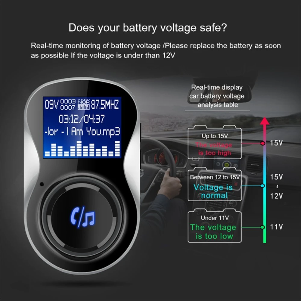 Bluetooth Handsfree Aux Car Kit FM Transmitter Wireless Radio Adapter with Dual USB Ports and 1.4 inch Display Screen | Электроника
