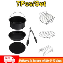 7Pcs/set Deep Air Fryer Accessories Parts 7 Inch 3.5-5.3QT Airfryer Baking Basket Pizza Plate Grill Pots Kitchen Cooking Tool