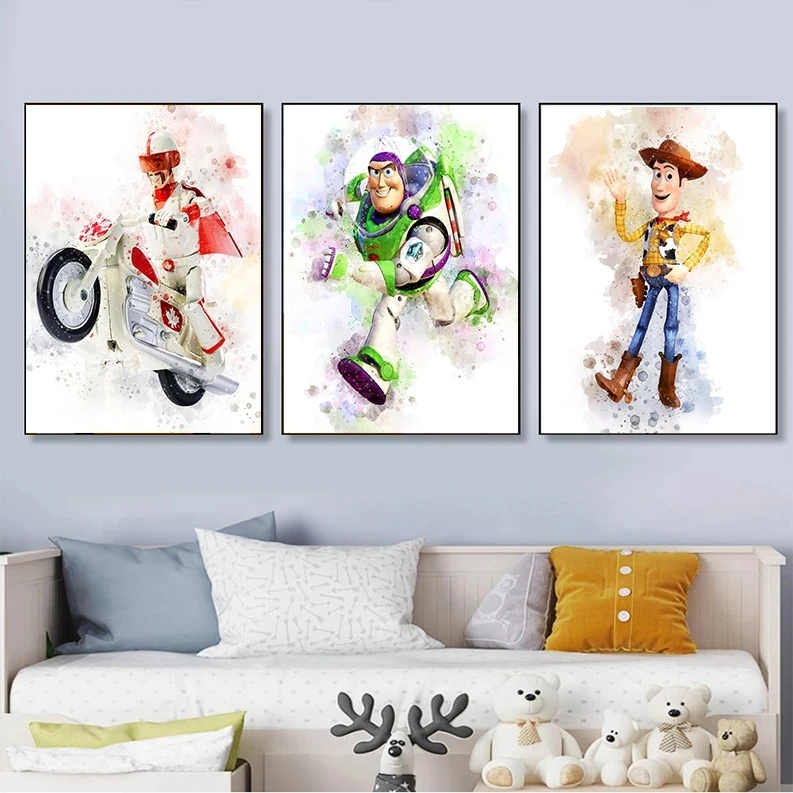 

Disney Toy Story Watercolor Poster Canvas Paintings Abstract Movie Art Wall Picture for Living Kids Room Home Decor Cuadros