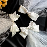 new bow veil super fairy wedding trip shoot photo white satin mesh barrettes bridal hair accessories