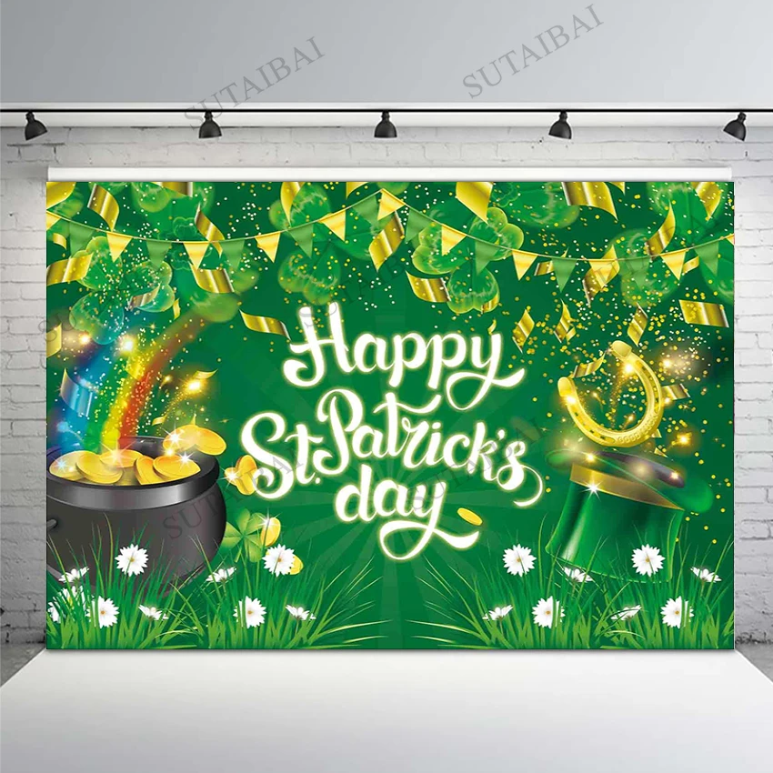 Фон для фотосъемки ко Дню St. Paфокусов ирландский зеленый счастливый шамрок