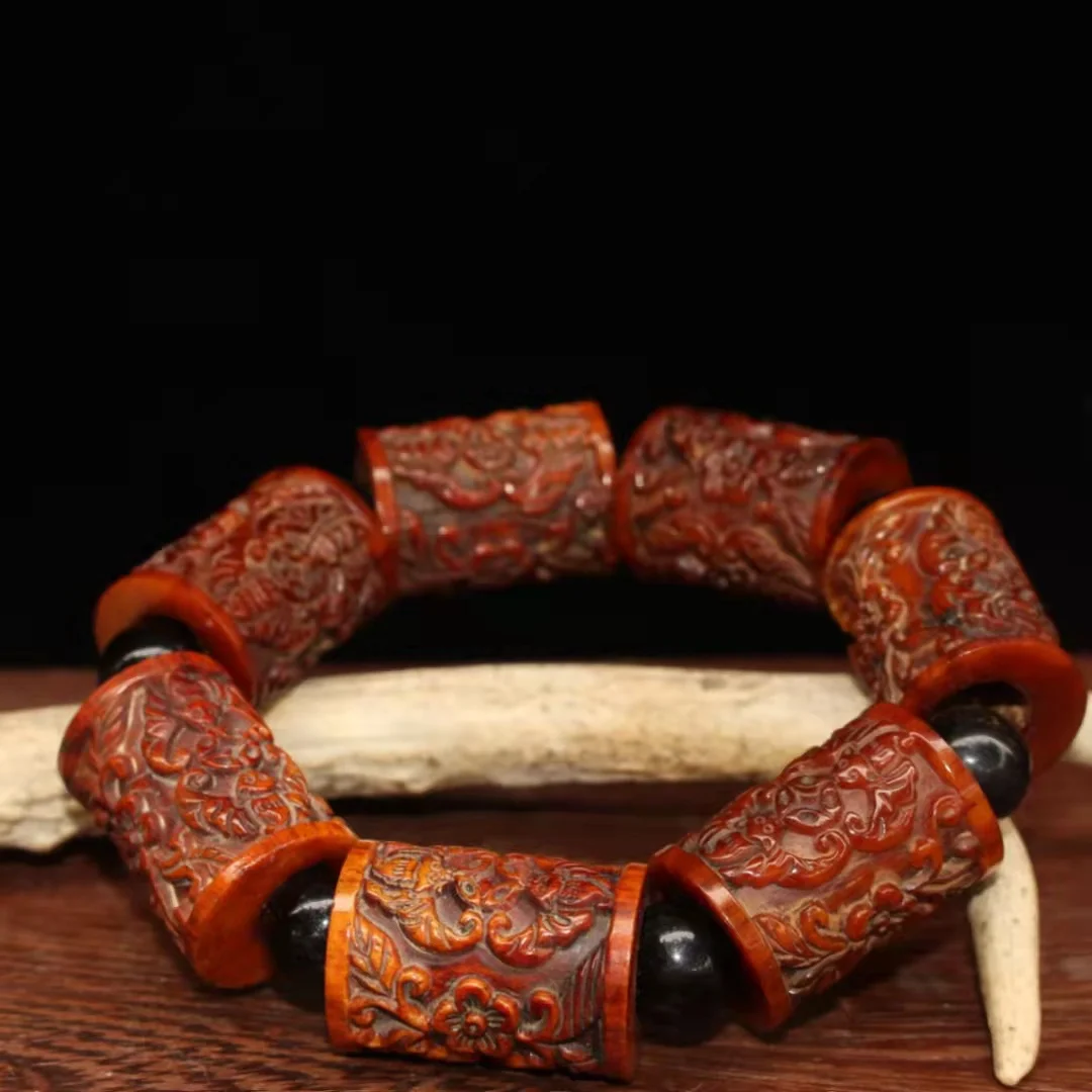 Коллекция QingDynasty кость из бычьей кости резьба браслет