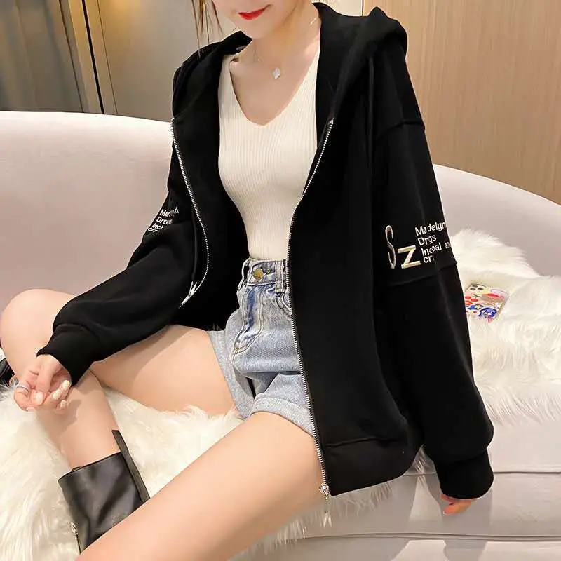 

Super Fire Cec Sweater Women Autumn Korean Version Loose New Autumn Hooded Cardigan Jacket Ins Lazy Wind