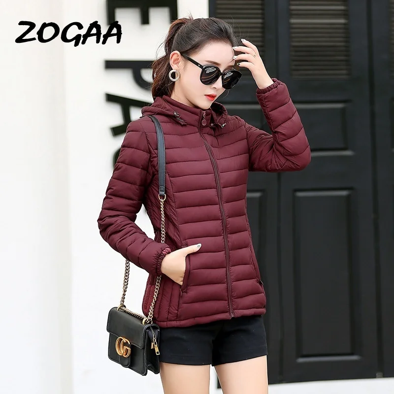Зимняя новая хлопковая куртка ZOGAA легкая одежда приталенная с капюшоном зимняя