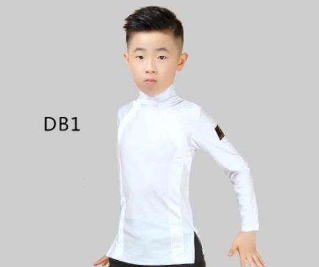 WHITE DB1 TOPS Модная одежда для мальчиков, топ для латинских танцев, штаны, стандартный бальный танец, ча-Танго, одежда для соревнований, Самба Румба, тренировочная одежда DC1157 - Цвет: WHITE DB1 TOPS