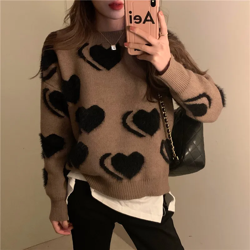 

new fashion Korean Love Easy Match Tops 2021 Spring Long Sleeve Knit Women's Loose Plush Pullover Sweater